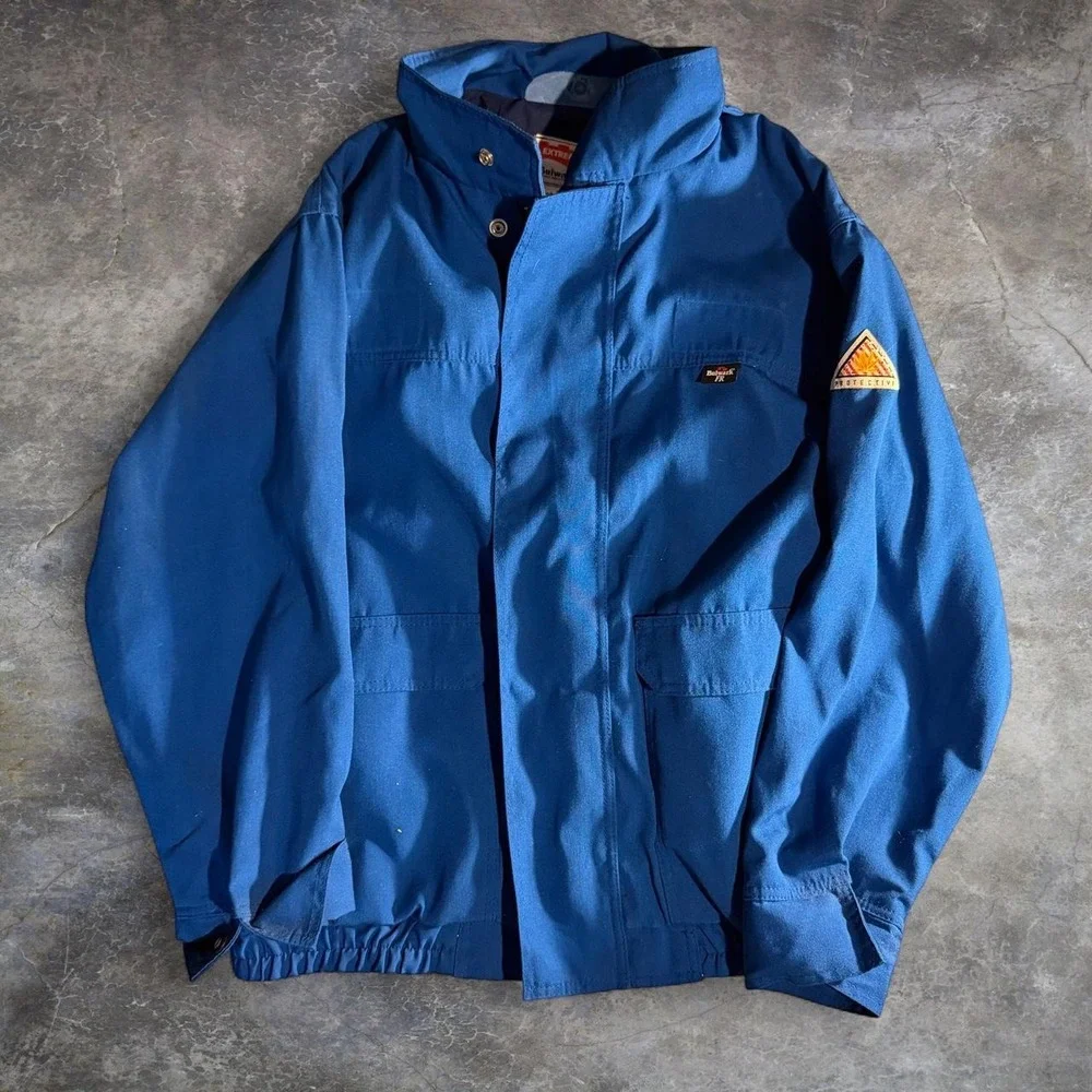 Vintage 1999 Bulwark Extreme FR Nomex Protective Work Jacket Mens L Blue